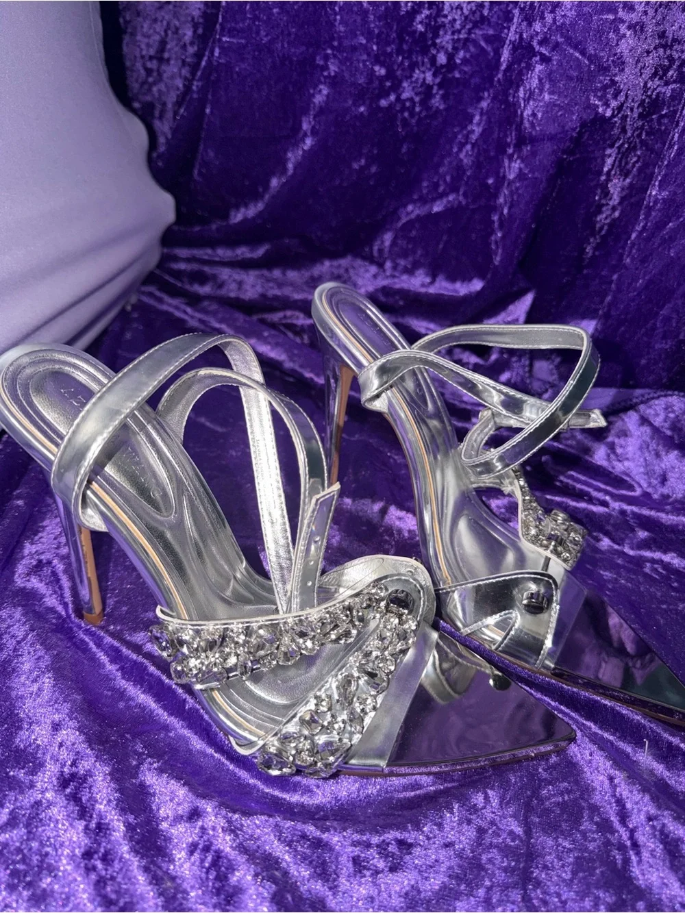 AKIRA Silver Crystal Strap Stiletto Heels